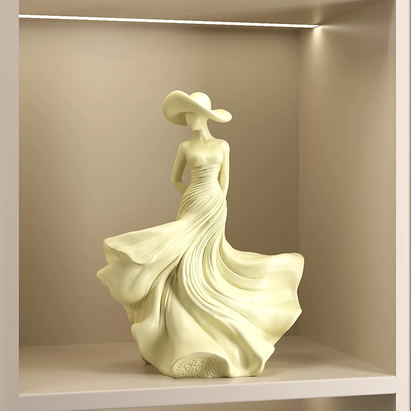 WSHYUFEI Gift From Spring for Yourself  Girl Wearing Dress Home Decor High-End Resin Crafts Mother's Day Gift Office Decoration 3