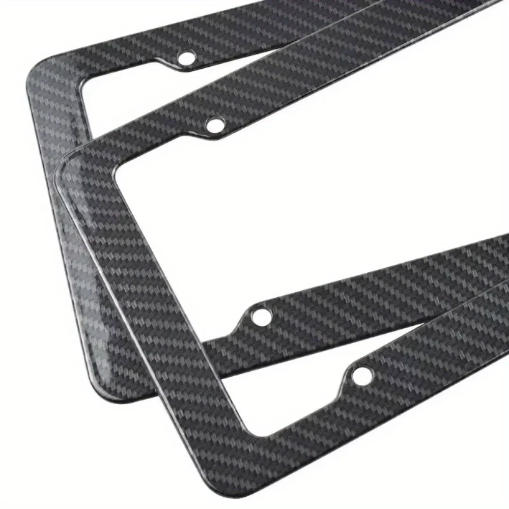 Carbon Fiber License Plate Frame-Black Plastic Front & Rear Car Tag Holder Cover With Mount Hardware Screws 2/1 Set