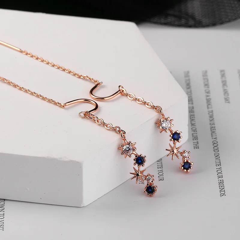 Drop Earrings Asymmetrical Blue Starry Star Female Dazzling Micro-inlaid Zircon U-shaped Fashion Jewelry