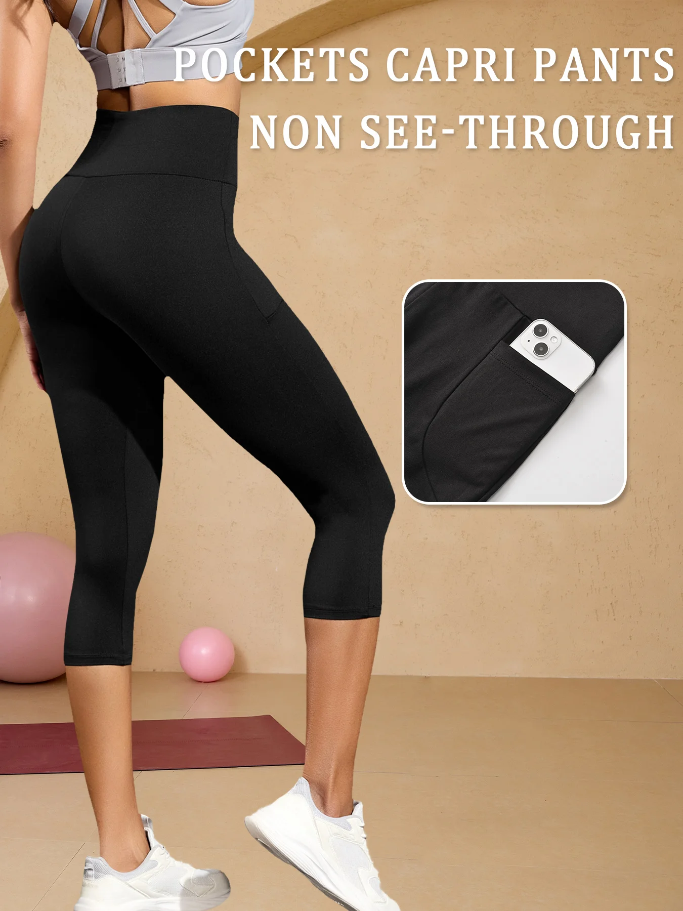 Workout Capri Pants for Women High Waisted with Pockets Super Soft No See Through Tummy Control 2