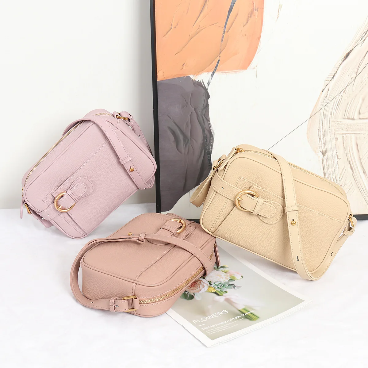 Fresh Sweet Korean Style Women's Shoulder Bag 2024 Genuine Cowhide Leather Ladies Handbag Leisure Original Design Cell Phone Bag