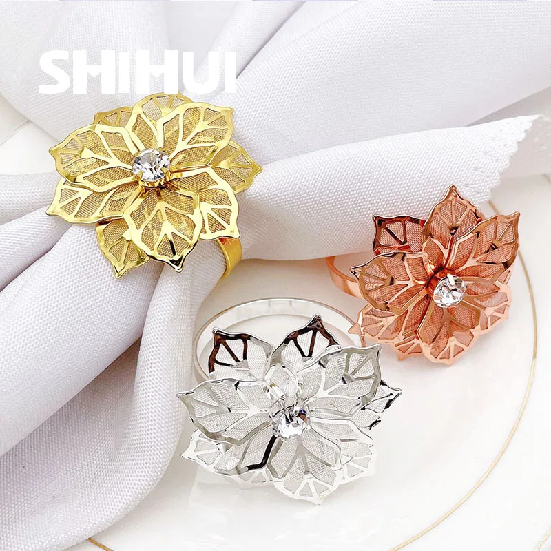 

Napkin Rings Holders Metal Buckle Novelties Design Flower Becket For Hotel Banquet Wedding Party Event Dining Table Decoration