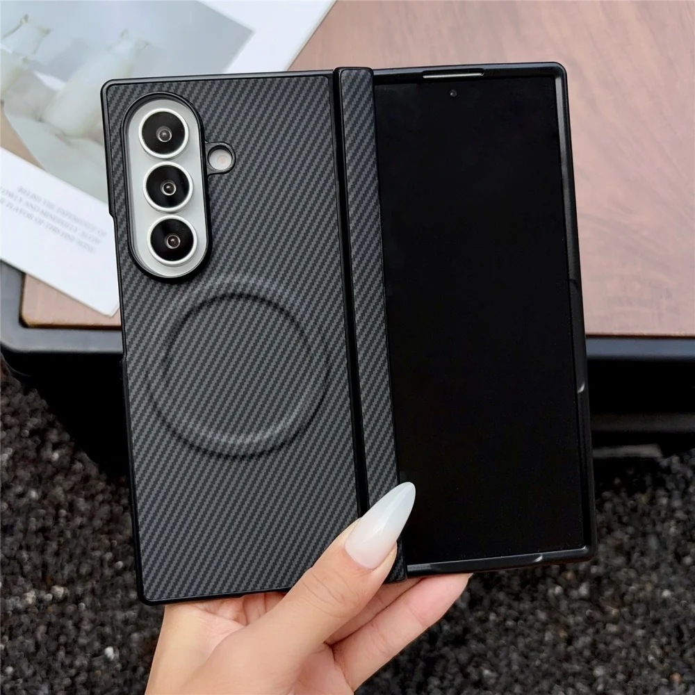 Luxury Carbon Fiber Magnetic Hinge Back Case