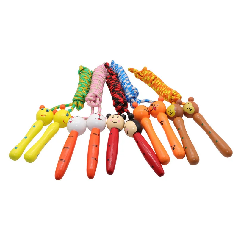 2PC Children's Cute Cartoon Animals Wooden Skipping Rope Fitness Equipment Sports Outdoor Sports Kids Education Exercise Nourish