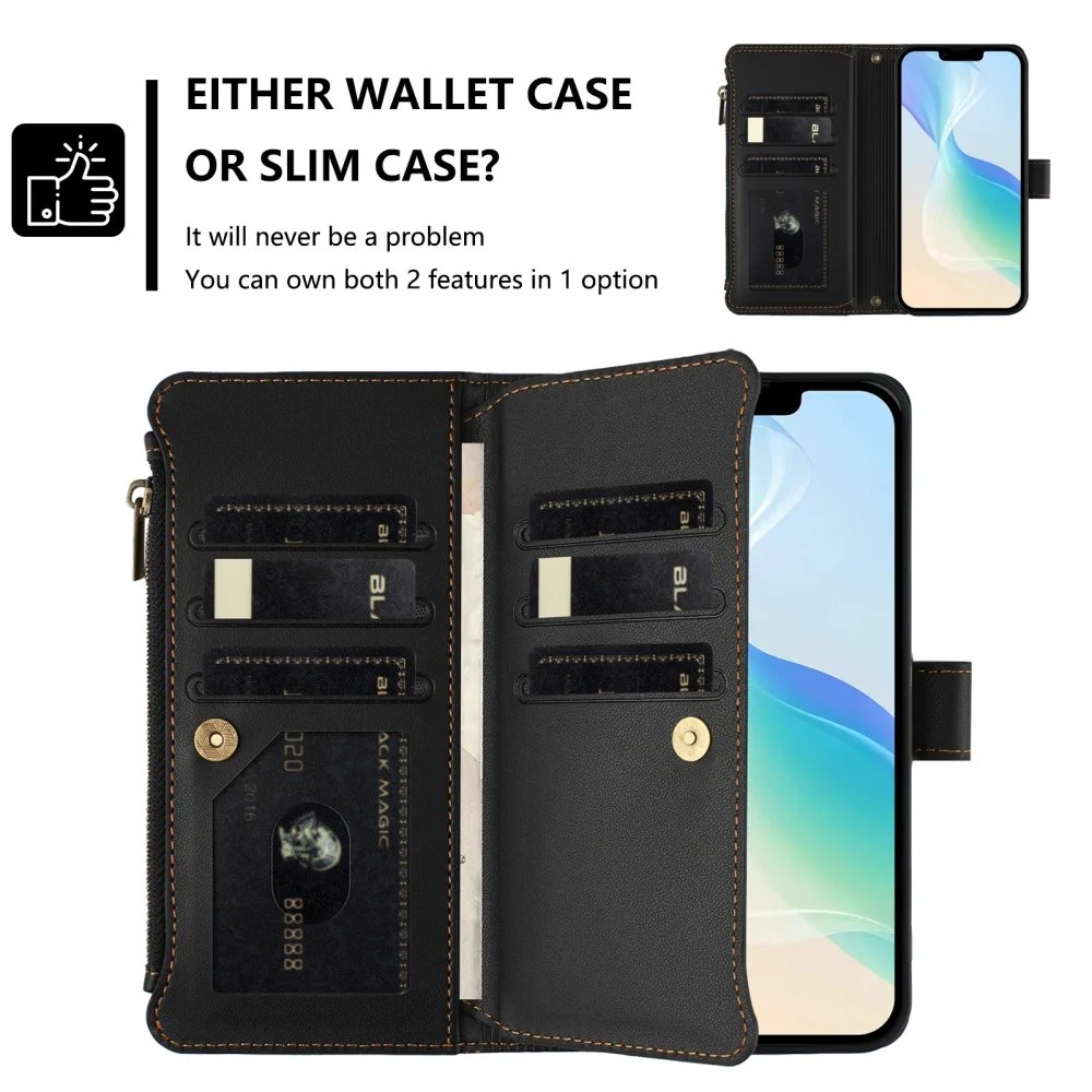 Leather Magnetic Zipper Flip Phone Wallet Case