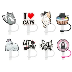 Cute Cat Series Silicone Straw Cover Cap - Reusable Splash-Proof Drink Accessory (8pcs a set)