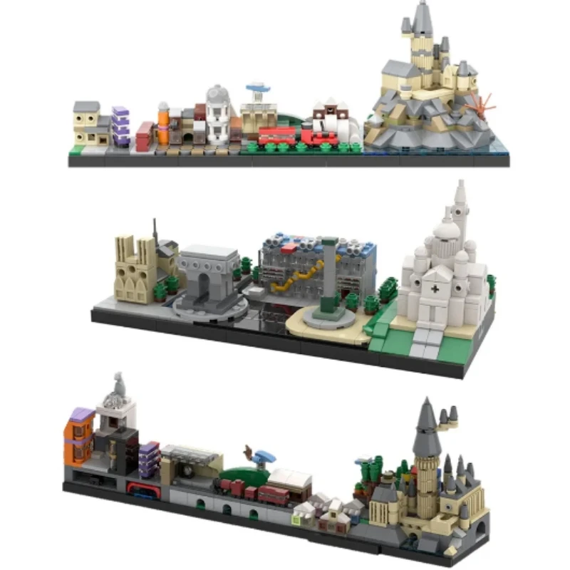 

Famous Movies Skyline Architecture Building Block Kit Skyline Buildings Back To the Future Fairy Tale Magic Castle House Toys