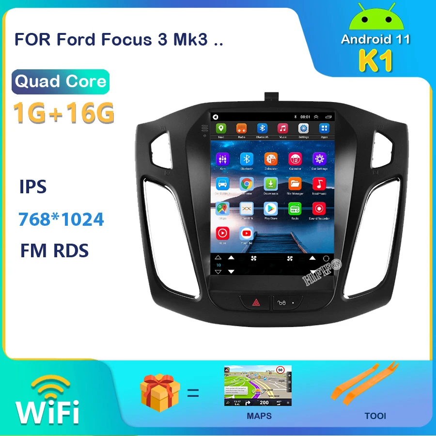 Car Radio Multimedia android 11 Player For Ford Focus 3 Mk3 2012 -2019 For Tesla Style Screen Navigation 2 din GPS 2din Video 4G car monitor screen Car Monitors