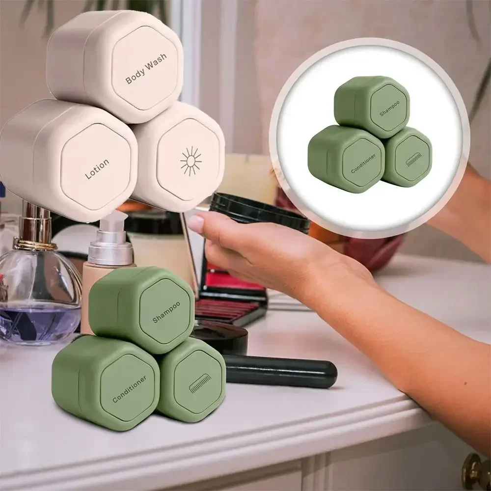 3Pcs Portable Magnetic Cosmetic Dispenser Travel Storage Magnetic Stacking Dispenser Bottle for Face Cream Sunscreen Organizer