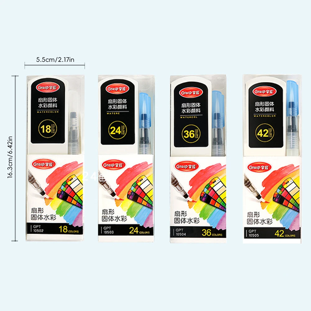 18/24/36/42 Solid Watercolor Pigment Set Foldable Travel WaterColor With Water Brush Pen Art Specific Fan Shaped Painting Tool