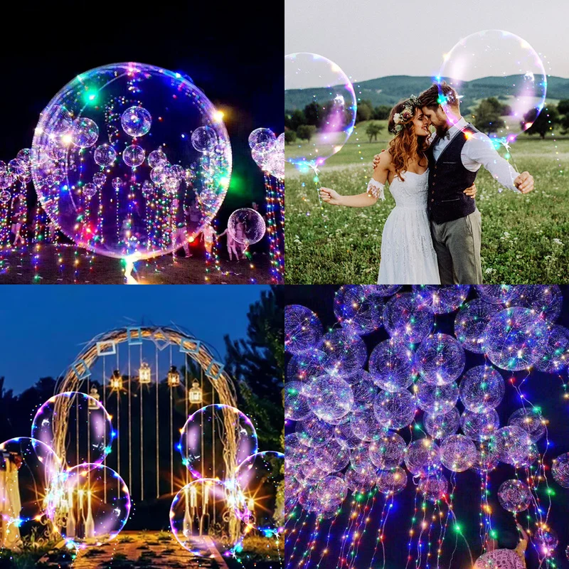 Pack of 15 LED Luminous Balloons, Bobo Helium Balloons, 50 cm Transparent Balloons with 10 Pieces, 3 m LED Fairy Lights for Valentine's Day, Wedding, Christmas, Birthday