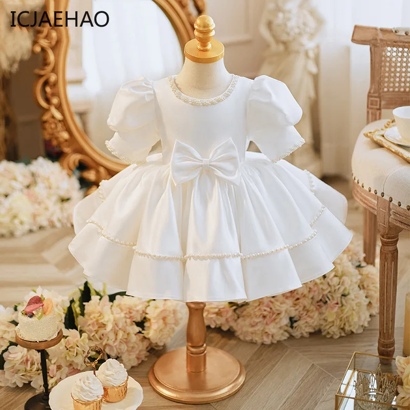 

Princess Flower Dress for Kids Girl Christening & Baptism Gowns White Bridesmaid Dresses for Weddings Infants Children Matching