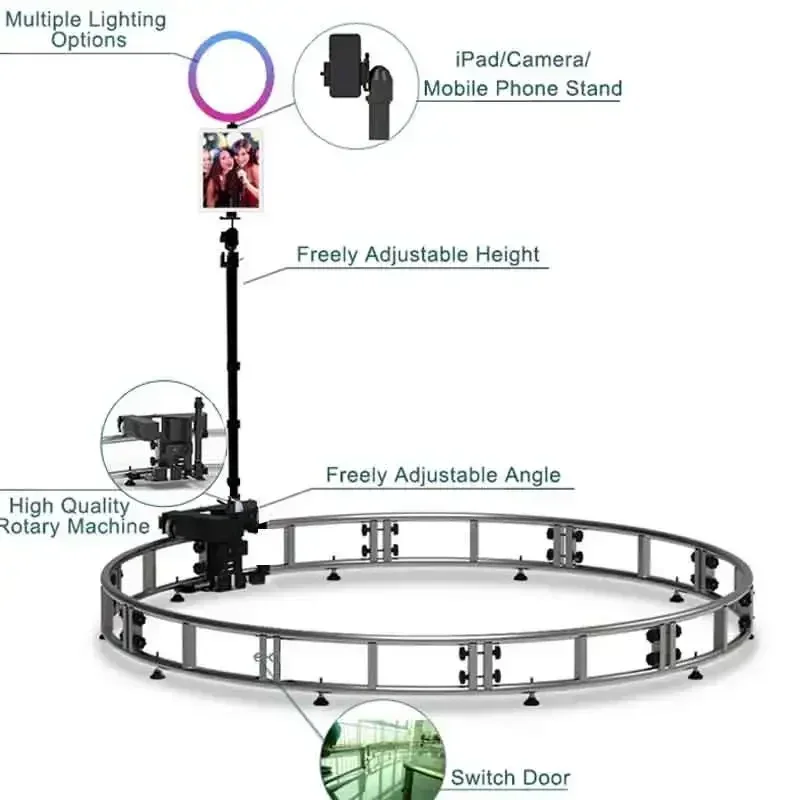 Large 360 Photo Booth Machine Multi-Person 360 Photobooth Camera Video Booth with LED Ring Light, Panoramic Shooting
