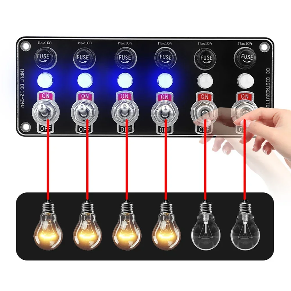 3/6 Gangs Car Rocker Switches Panel 12V/24V Replaceable Fuse Holder With Light Camping Boat RV Van Yachts Trucks Accessories pixel style switch board