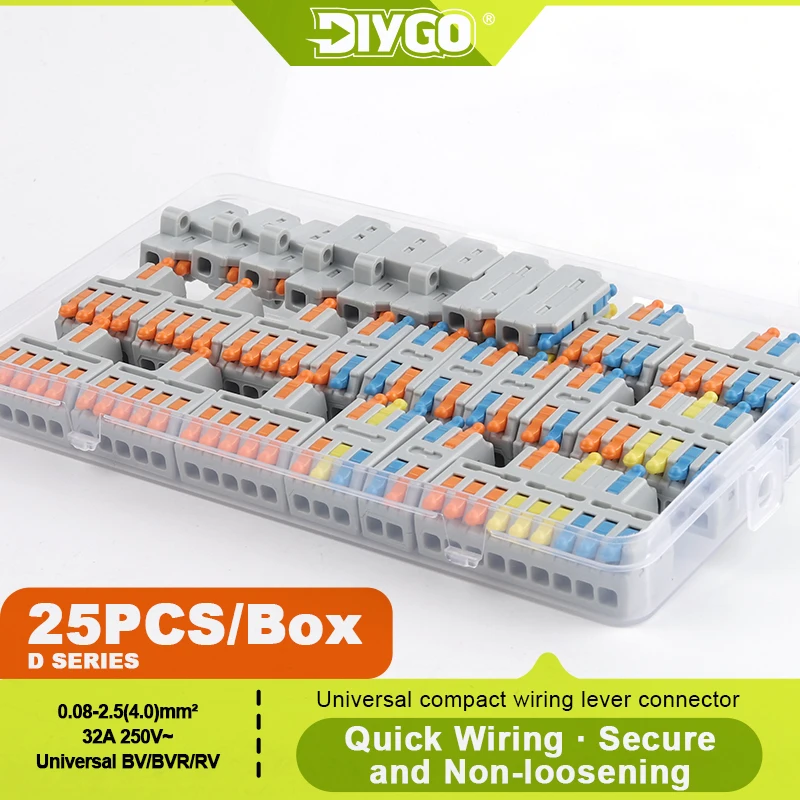 DIY GO 25 Stück Schnellverbinder Push-in Elektrische Anschlussklemmen Kompakte Kabelverbinder für Heim-Elektroinstallationen