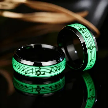 Anello in acciaio inossidabile, anelli luminosi che si illuminano al buio, anelli con motivo musicale per uomini e donne, gioielli per fedi nuziali alla moda