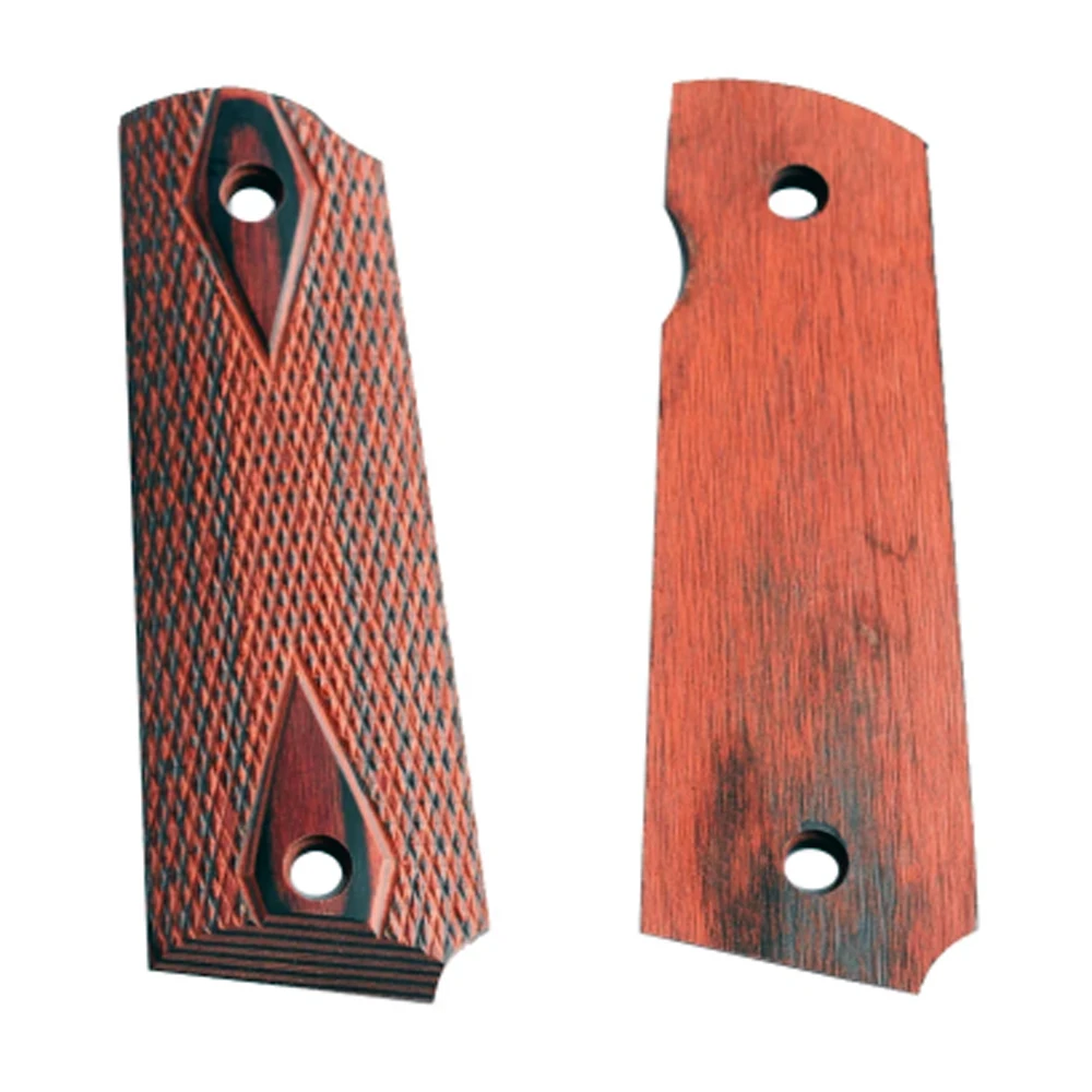 1911 Checkered Wood Grips With Allen Screws & SS Grip Screws Bushings For Tactical hunting