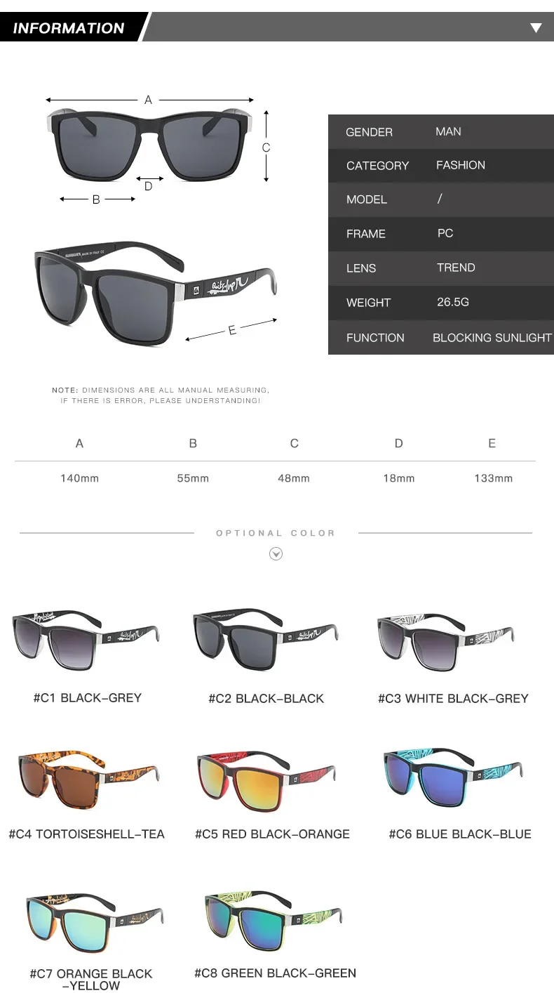 Classic Square Sunglasses Men Women Sports Outdoor Beach Surfing Sun Glasses UV400 Goggles 8 Colors