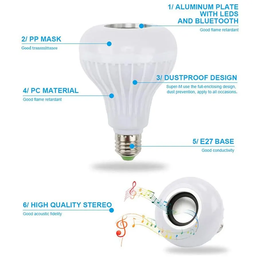 Smart LED Light Bulbs Bluetooth Music Remote Control RGB Color Changing Lamp for Bedroom Party Christmas Halloween Decor
