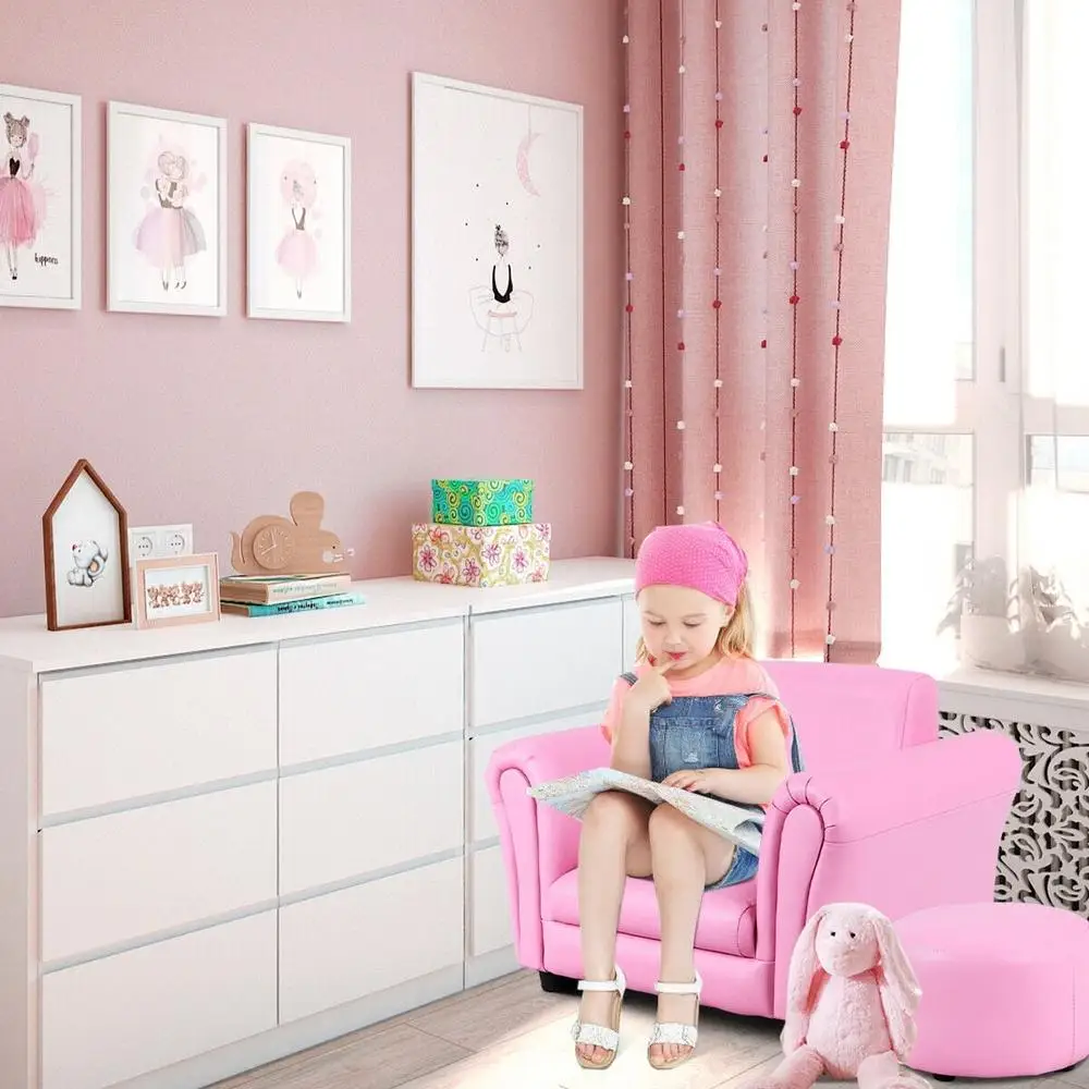 Kids Armrest Sofa with Ottoman Comfortable Toddler Furniture Ideal Playroom Reading and TV Time 3