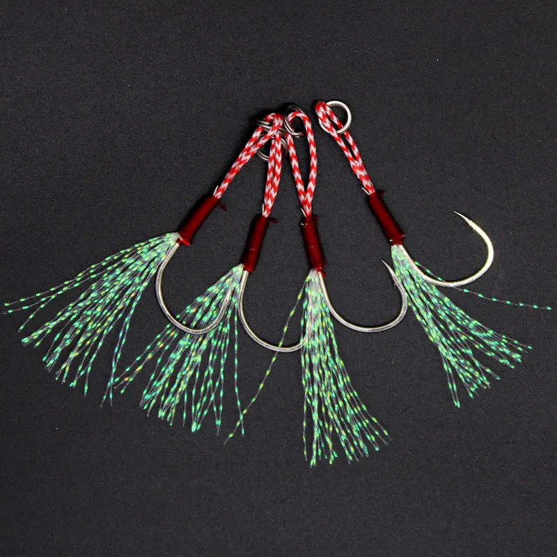 20pcs Fishing Hook Saltwater Bionic String Hooks Rigs Luminous Beans