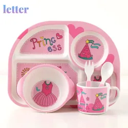 5 pçs/set Prato Talheres Treinamento Crianças Bonito Dos Desenhos Animados Do Bebê Alimentação Pratos de Comida Crianças Louça com Tigela Copo Colher Garfo Prato