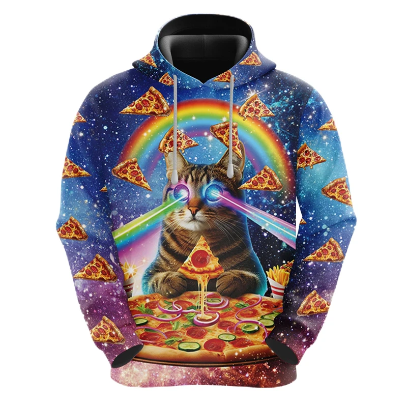 thumbnail image 1 of Sudadera con capucha con estampado 3D de gato arcoíris y galaxia para hombre, ropa con diseño de dibujos animados, sudaderas de gatos, ropa de calle masculina de hip hop, sudadera con capucha con taco, 1 of 5