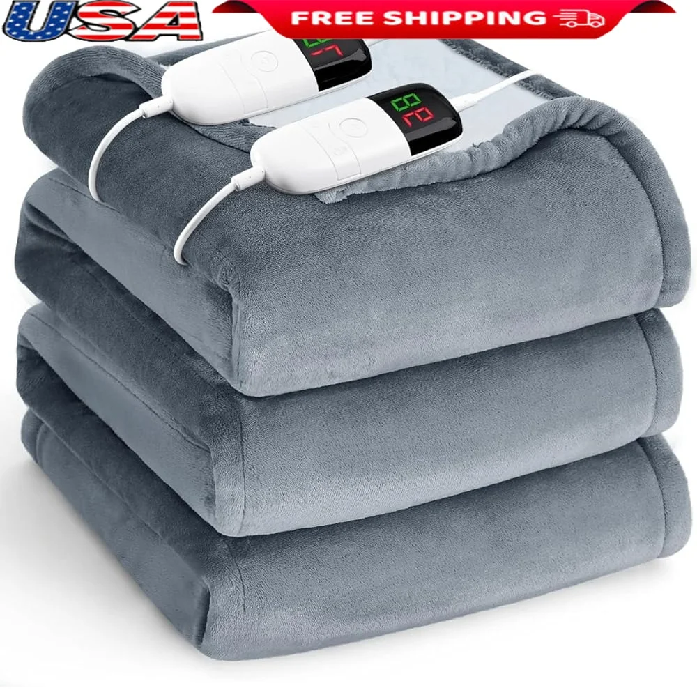 Heated Electric Blanket Queen Dual Control 10 Heat Levels 8 Hours Auto Shut Off Soft Flannel with Overheat Protection 1
