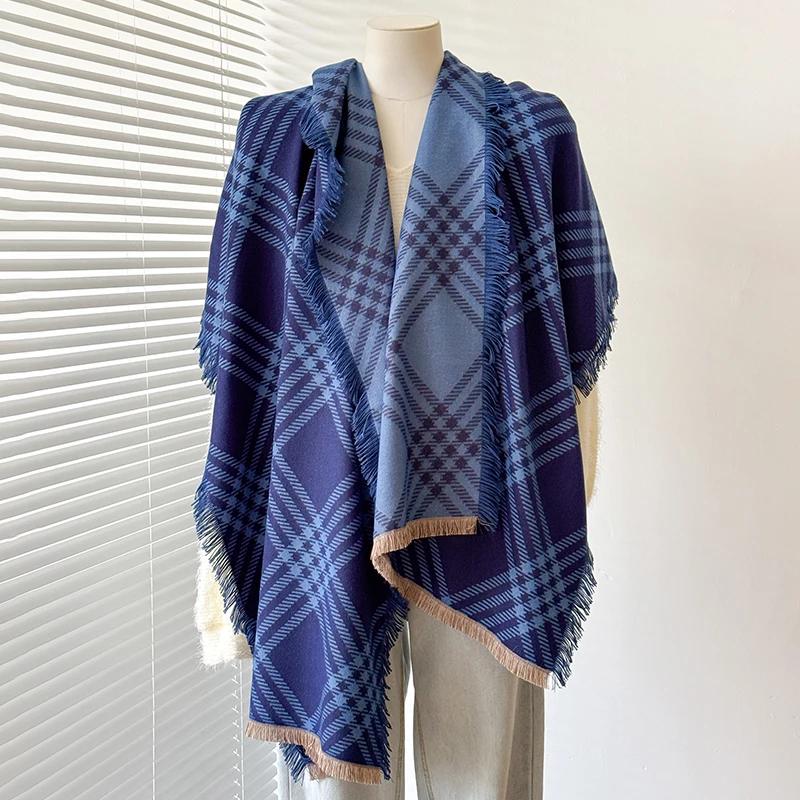 Women's Warm Imitation Cashmere Striped Scarf - Simple Thick Jacquard Design Shawl for Autumn & Winter