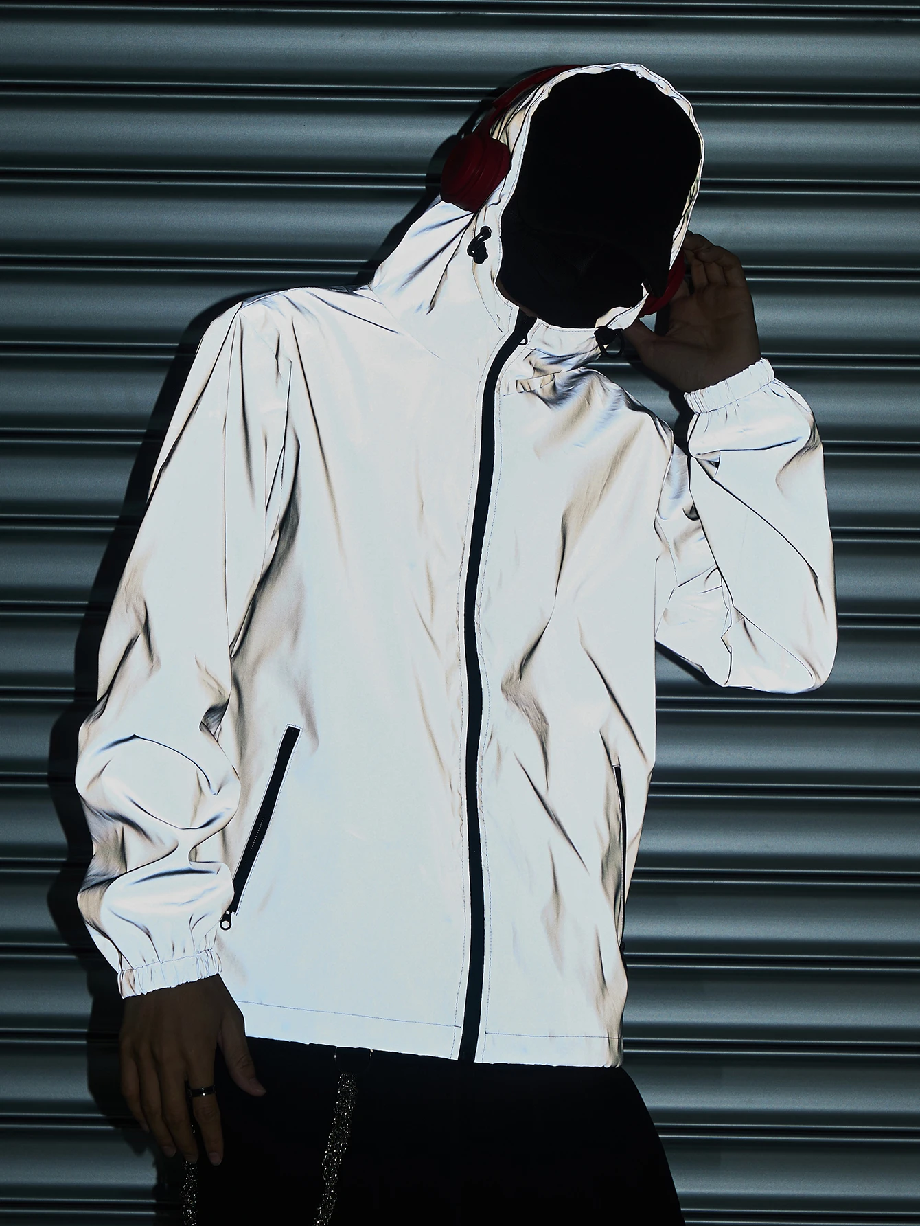 Night Reflective Clothes Men's Hooded Jacket Outdoor Run Casual Windproof Coat Couples Hip-hop Streetwear S-5XL