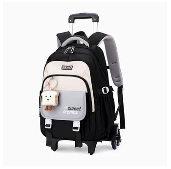 Rolling Backpack for Girls Boys Elementary Middle School Trolley Bags, Kids Wheeled Boys Girls Backpack Bag 2 wheels 6 Wheels 1