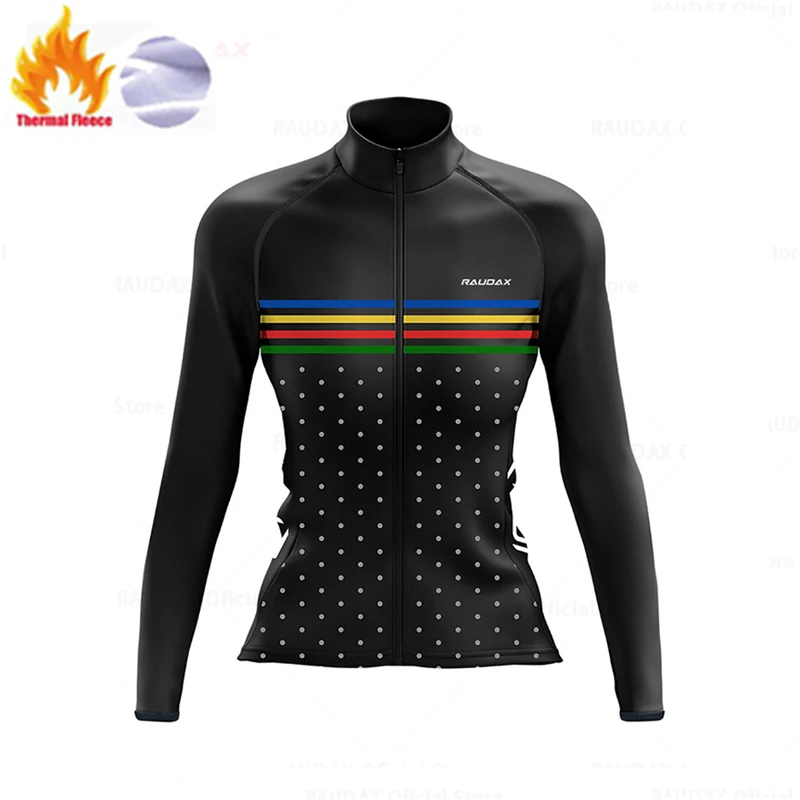 Pink Dot Lady Winter Cycling Jersey Women Long Sleeves Thermal Fleece Bike Jerseys Ropa Ciclismo Mujer Female Sportswear Clothes