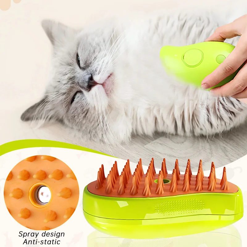 Cat Dog Grooming Comb with Electric Spray Soft Silicone Depilation Brush Pet Bath Brush Grooming Supplies USB Charging Cats Comb