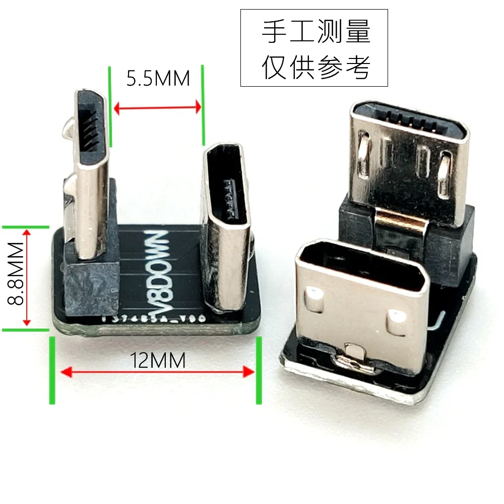 Adaptador de Dados Ultra Curto Corpo 90 Graus Usb Esquerda e Direita Cima e Baixo Angular Micro 5pin Fêmea para Micro Usb Macho - Imagem 3