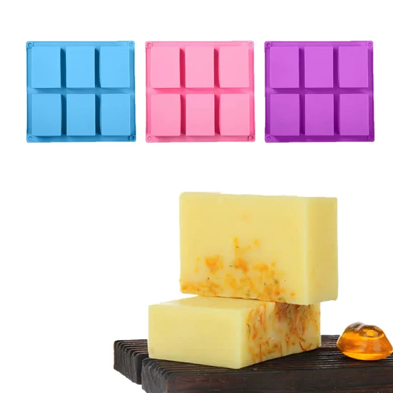 6 Cavity Soap Mold Square Silicone Mold for Making Soaps Rectangle DIY Handmade Soap Form Tray Cake Mould