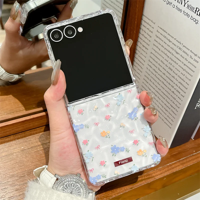 Clear Water Ripple Flower Phone Case with Chain - Silicone Cover
