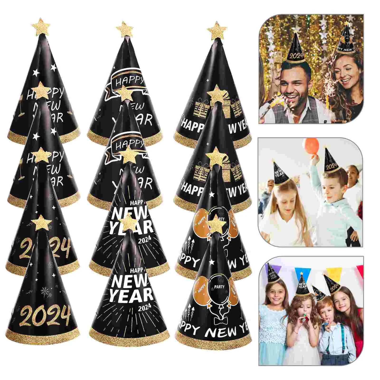 

2024 Happy New Year Hat Paper Hats Cone Party Years Caps Year's Eve Supplies Ornament