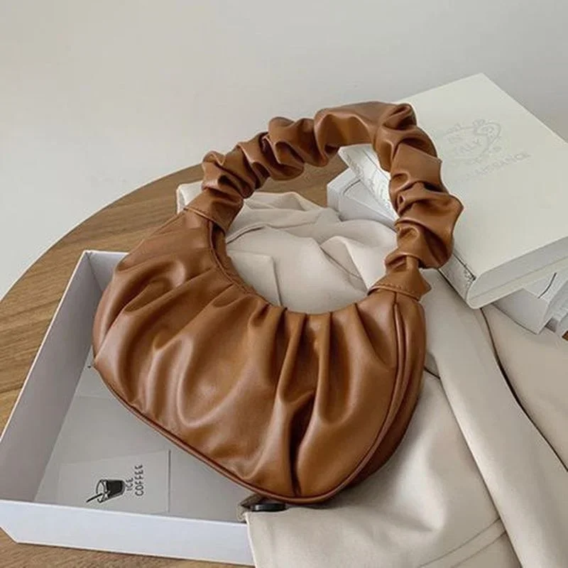 

PU Leather Handbag Fashion Women Shoulder Bag Pleated Female Daily Autumn Casual Street Travel Underarm Bags Shopping Tote