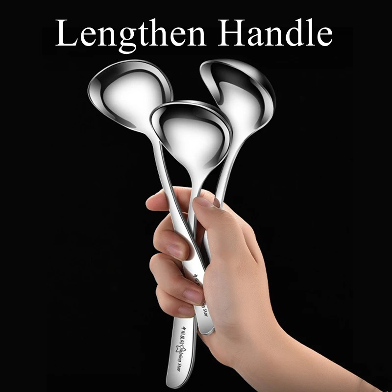 2pcs LFGB Certificate 304 Stainless Steel Ladle 195mm Length Soup Scoop 58mm Width Serving Spoon Mirror Polish Family Tableware