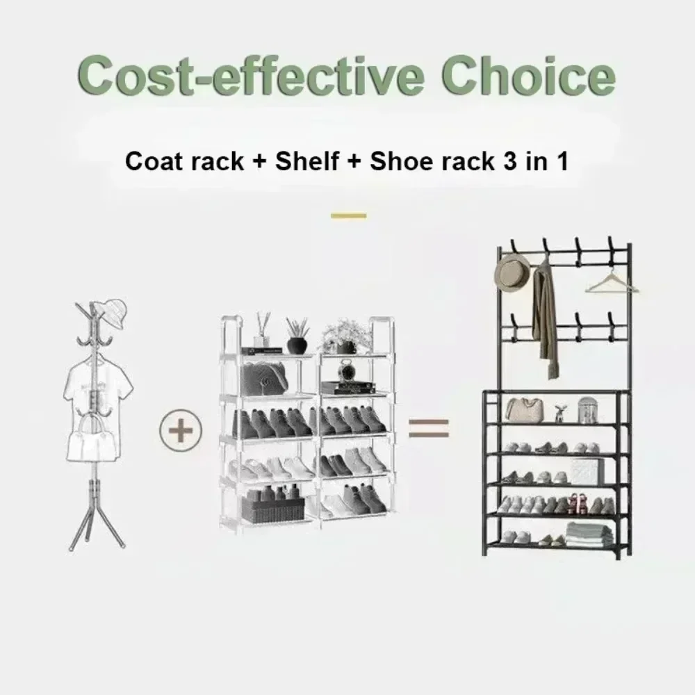 Handy Clothes Hanger Multi-Layer Shoe Rack Shelf Floor Standing Coat Racks Assemble Cloth Storage Hooks Sneakers Organizer