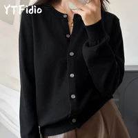 YTFidio 100% coton femmes col rond solide Cardigan de luxe vêtements de créateur femme pull femme hauts 386 4