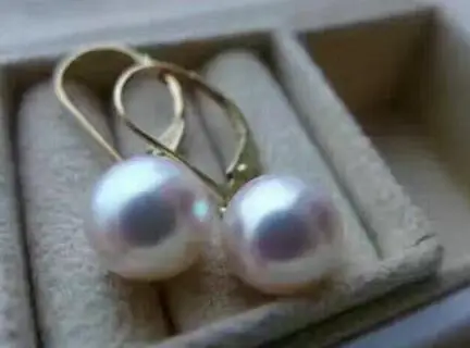 

noble jewelry new pair of 11-12mm south sea round white pearl earring 14k