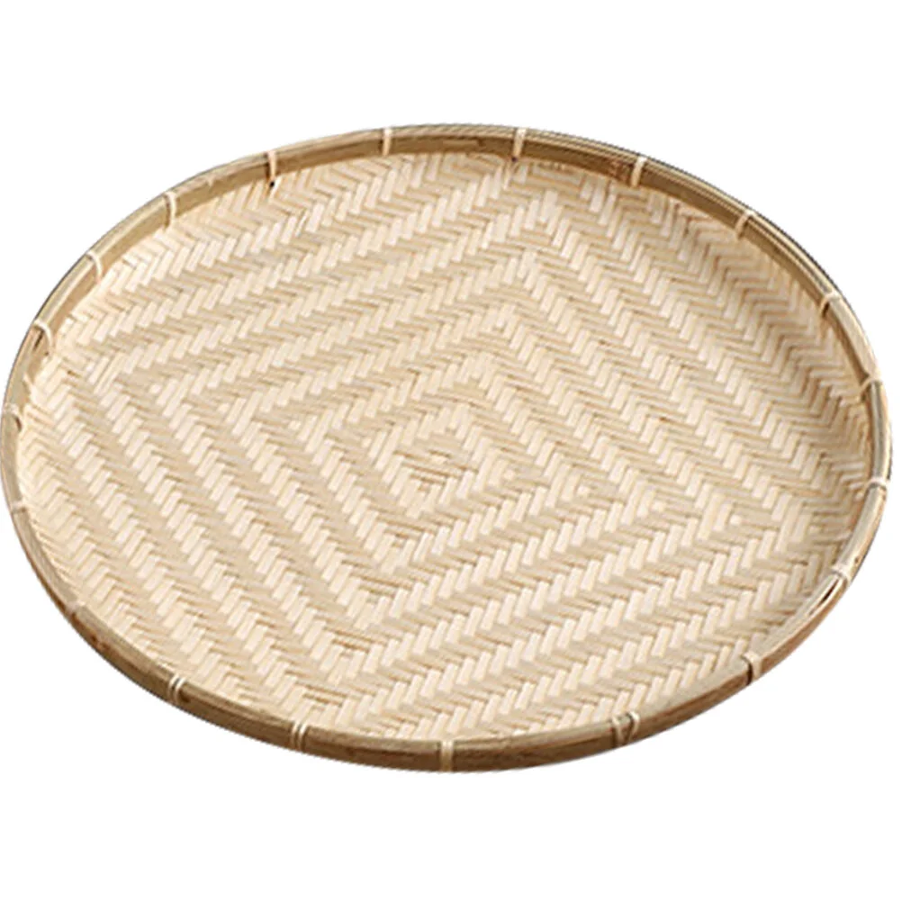Bamboo Tray Drying Dustpan Round Food Basket Pastry Tray Serving Bamboo Plate Home Woven Snack Fruit Storage Drying Container