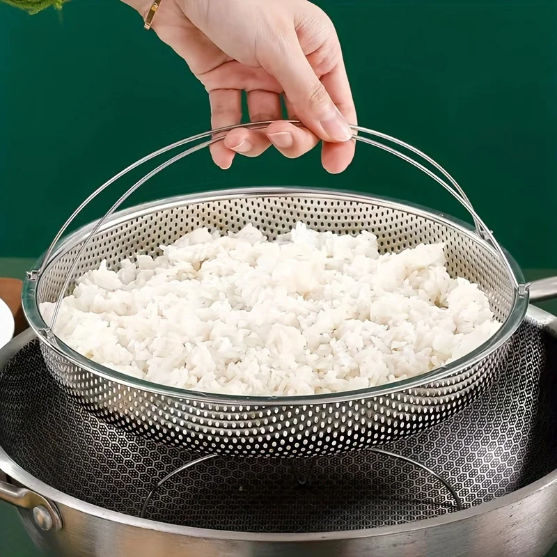 1pc Stainless Steel Multi-Functional Steamer Basket Uncharged Kitchen Strainer For Steaming Rice Dumplings and Vegetables Steamer Rack Steamer Basket