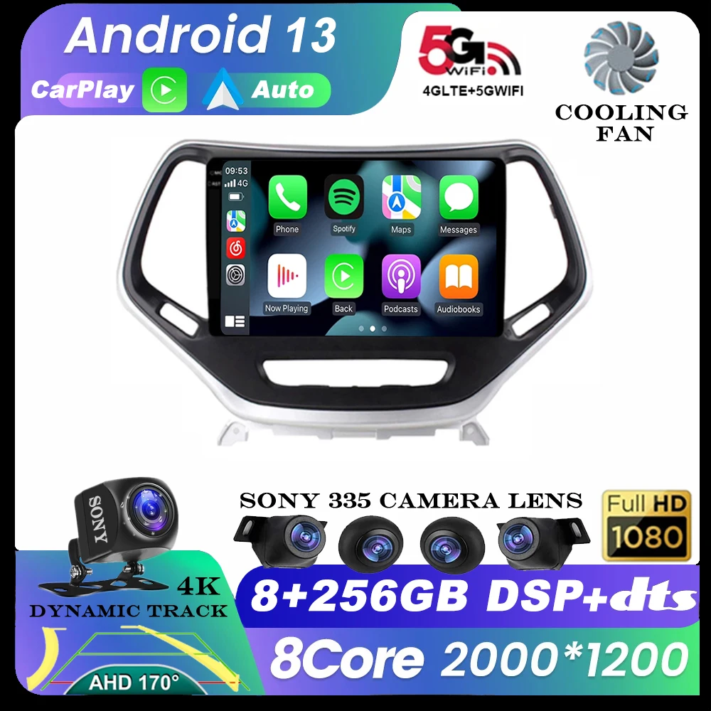 

Android 13 Auto Carplay For Jeep Cherokee 5 KL 2014 - 2018 Car Radio Multimedia Video Player Navigation Stereo GPS WIFI+4G QLED