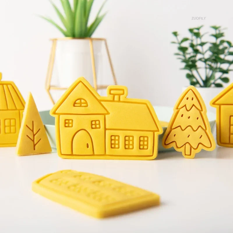 Christmas Villa Cookie Cutter Cartoon Gingerbread House Biscuit Fondant Embosser Stamps Mold DIY Cake Decoration Baking Tool cookie cutter baking mold cookie mould baking decorating tools cookie maker press kit