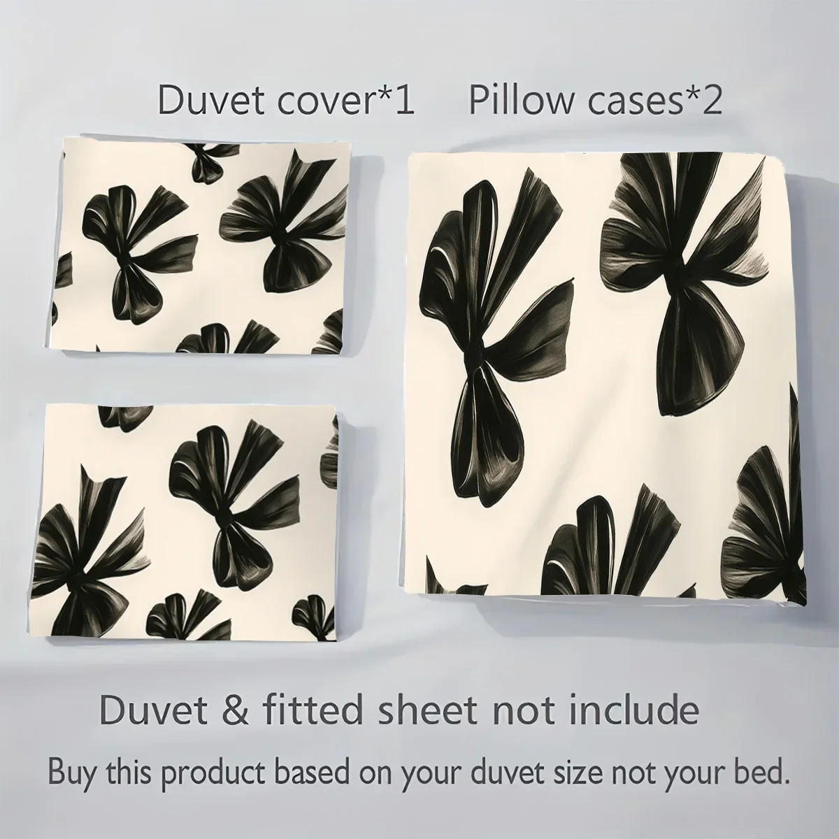 3pcs Black Bow Print Coreless Bedding Set Multiple Sizes Suitable for Bedrooms and Dormitories, Comfortable and Machine Washable