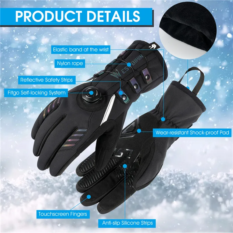WEST BIKING Autumn&Winter Cycling Gloves Warm Self-locking Bike Gloves Waterproof Touch Screen Skiing Gloves Outdoor Motor Gear