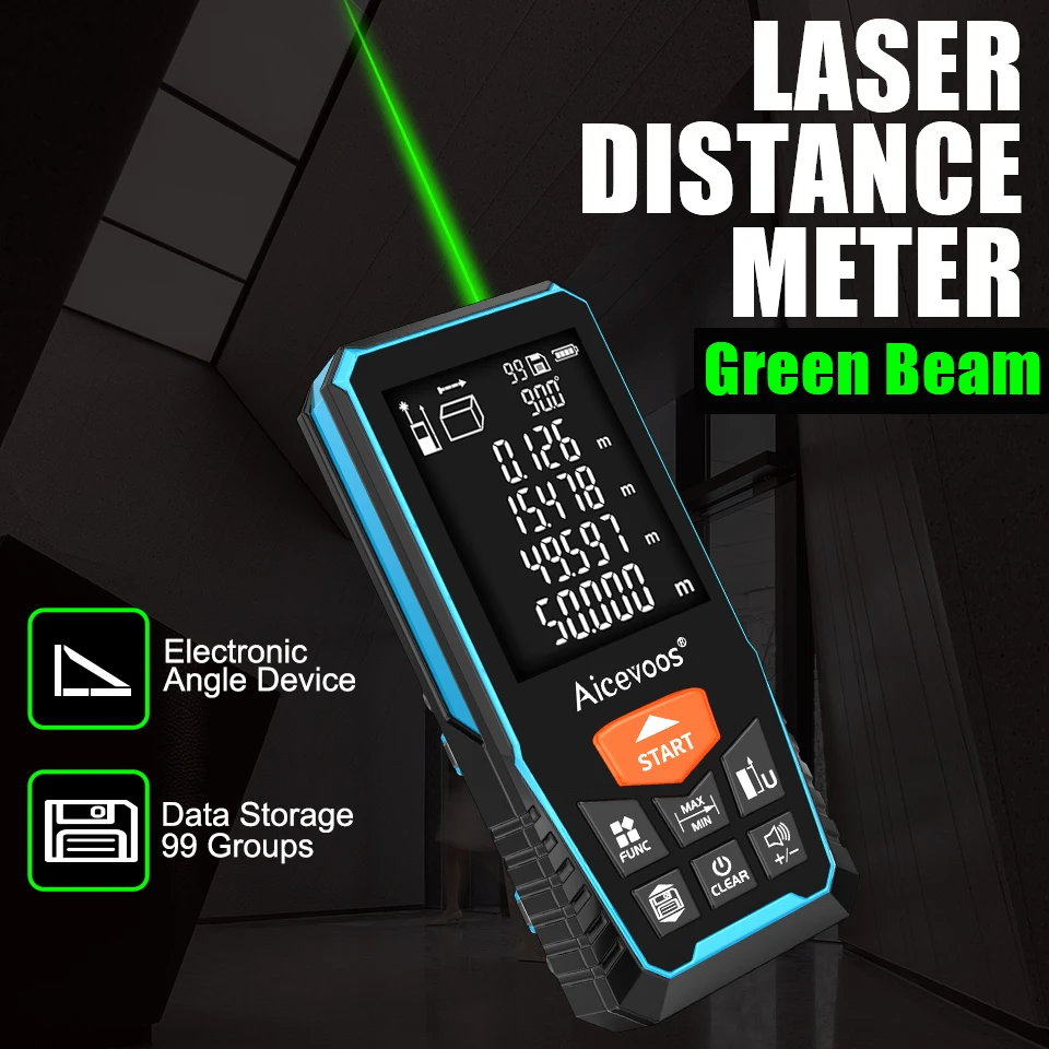 Aicevoos Wiederaufladbarer digitaler Laser-Entfernungsmesser mit grünem Strahl, Laser-Entfernungsmesser, Laser-Maßband, Entfernungsmesser, grünes Licht