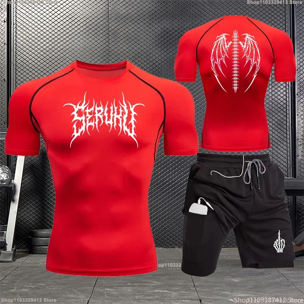 Summer T-shirt Short Sleeve Shorts Training Two-piece Set for Men Gym Fitness Outdoor Jogging Breathable Compression Suit S-3XL